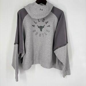 Under Armour Project Rock Womens Pullover Oversized Hoodie Size M Gray Logo